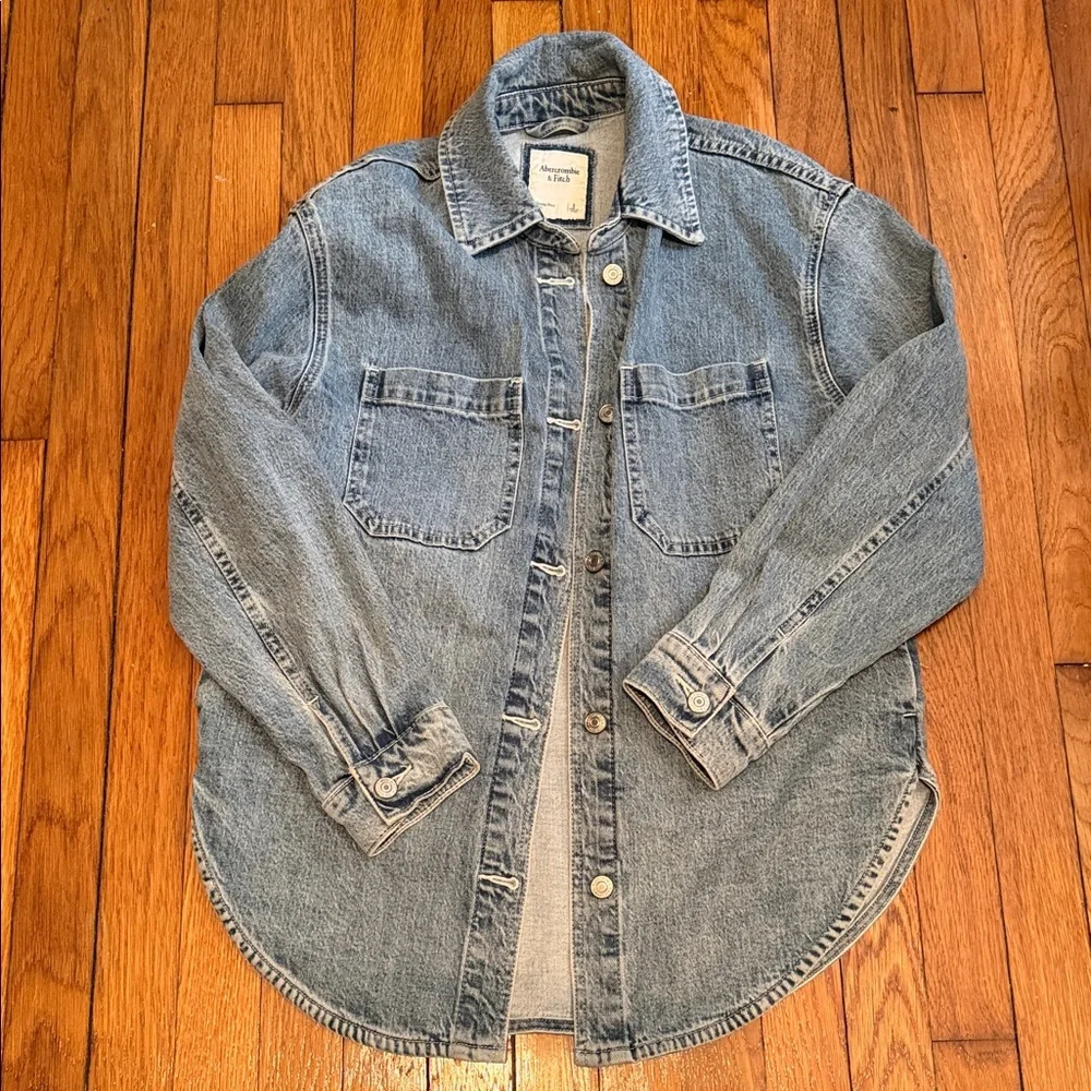 Denim Button-Up Shirt Jacket - Picture 1 of 4